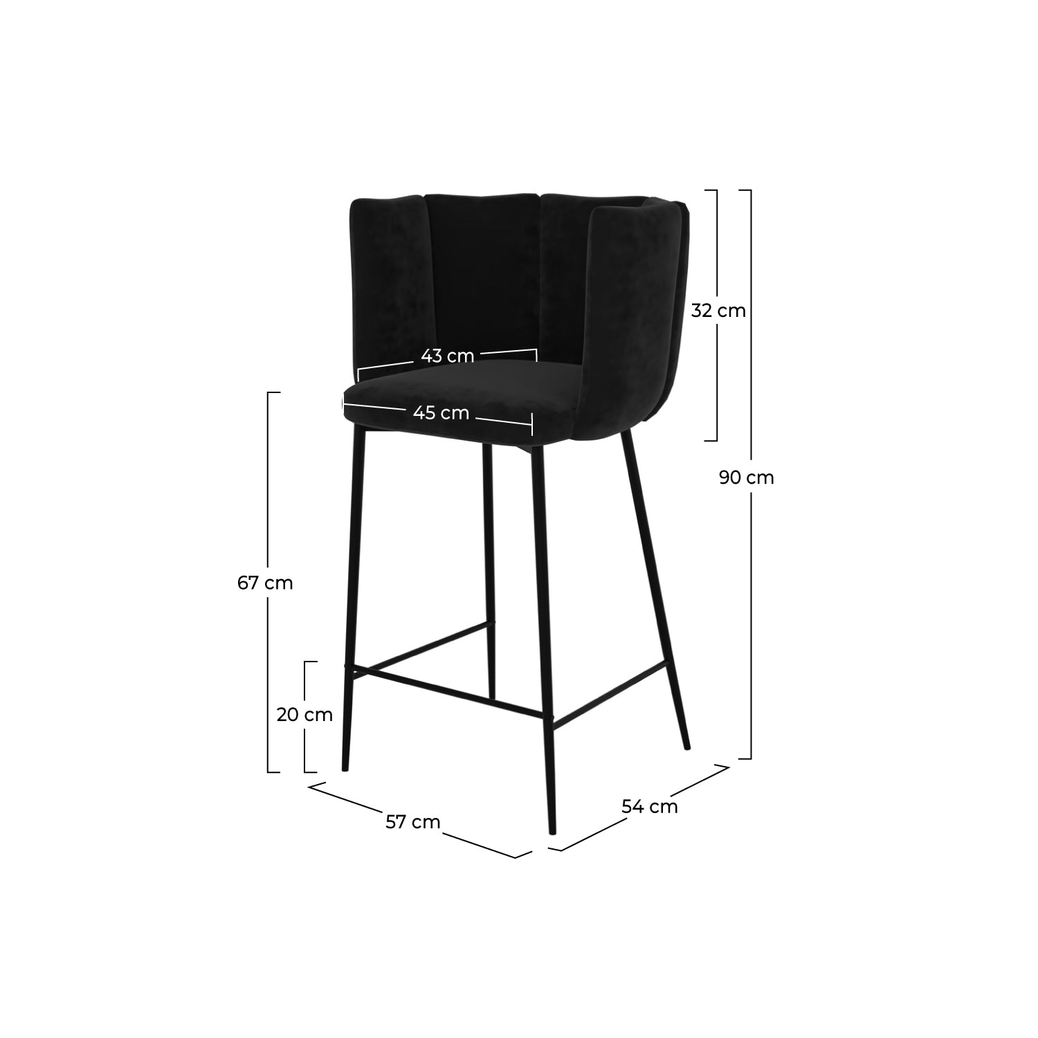 chaise de bar rosy en velours 67 cm lot de 2