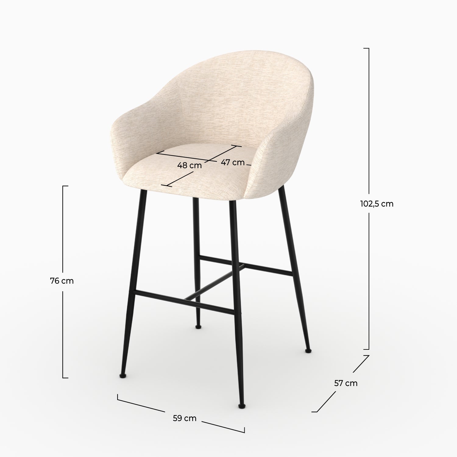 Chaise de bar Socky en tissu beige chiné 76 cm