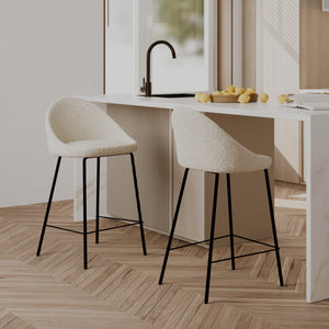 chaise de bar tissu boucle blanc pieds noirs 65 cm