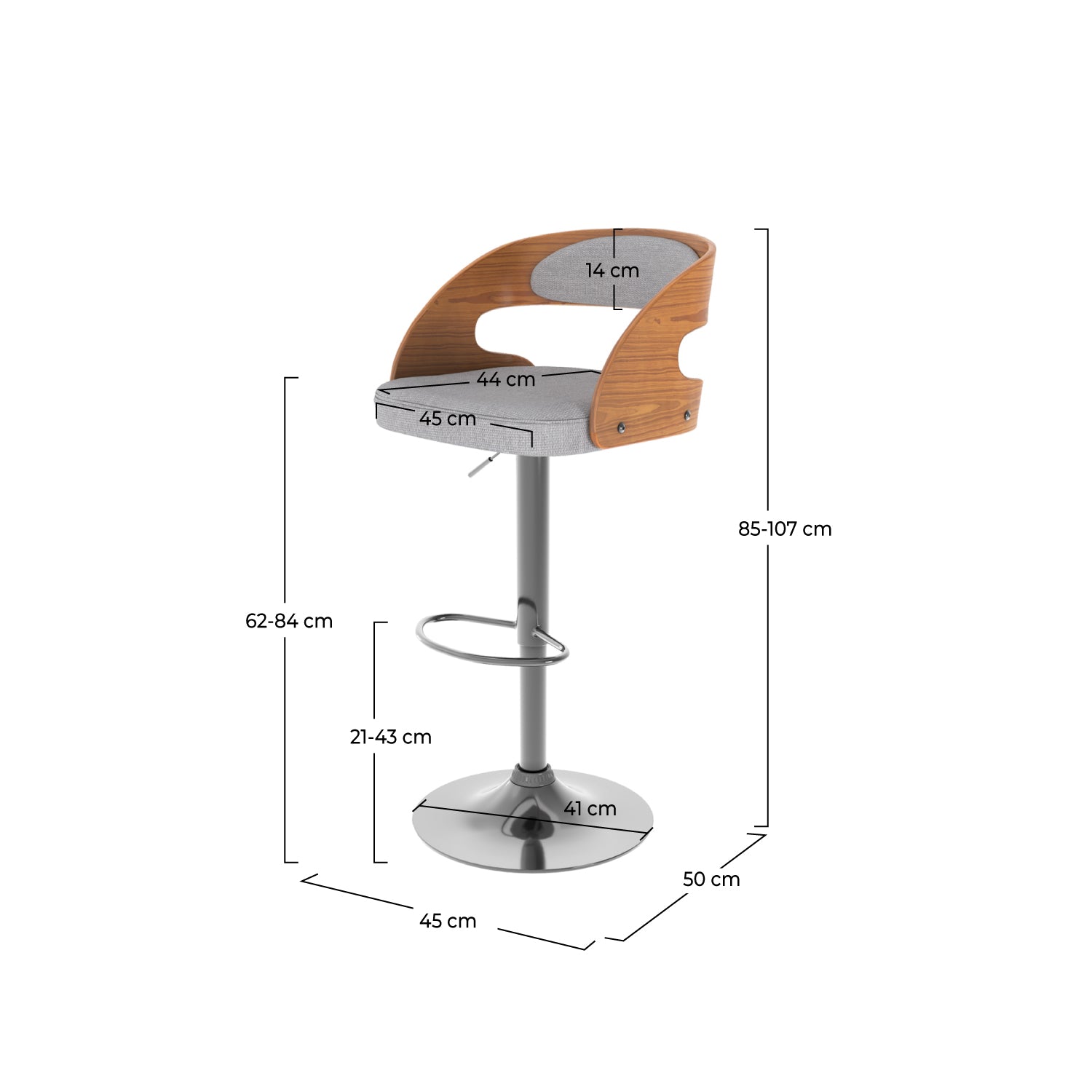 chaise de bar tissu gris louis reglable pivotante