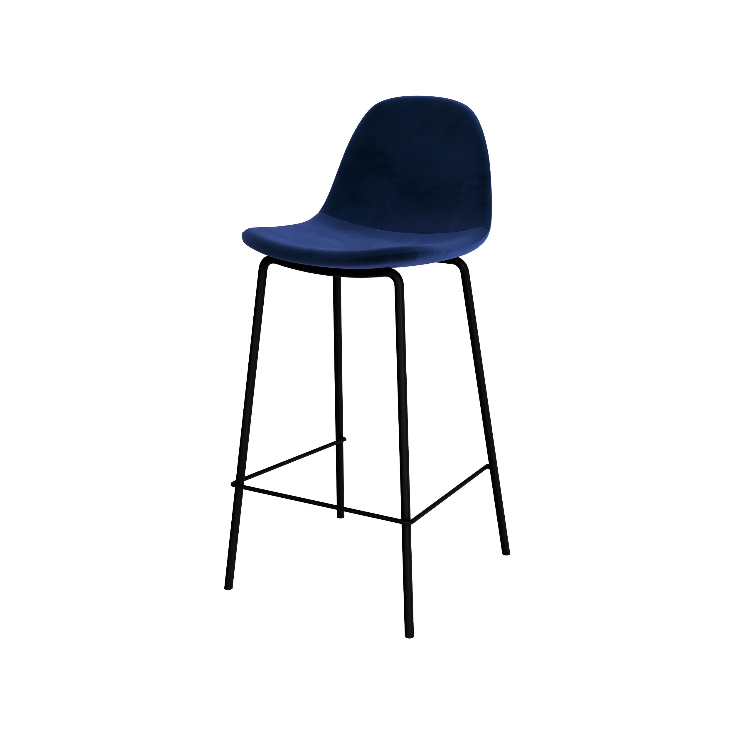 chaise de bar velours bleu pied metal noir_1