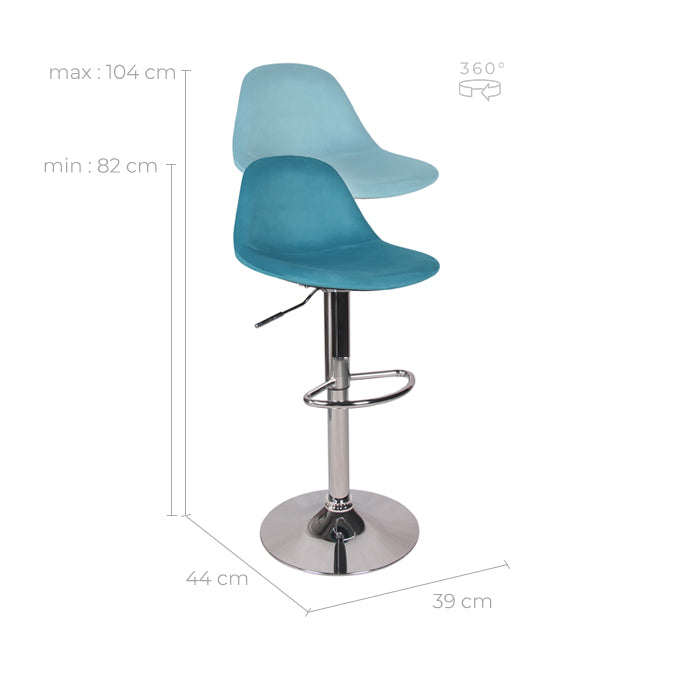 chaise de bar velours bleu turquoise