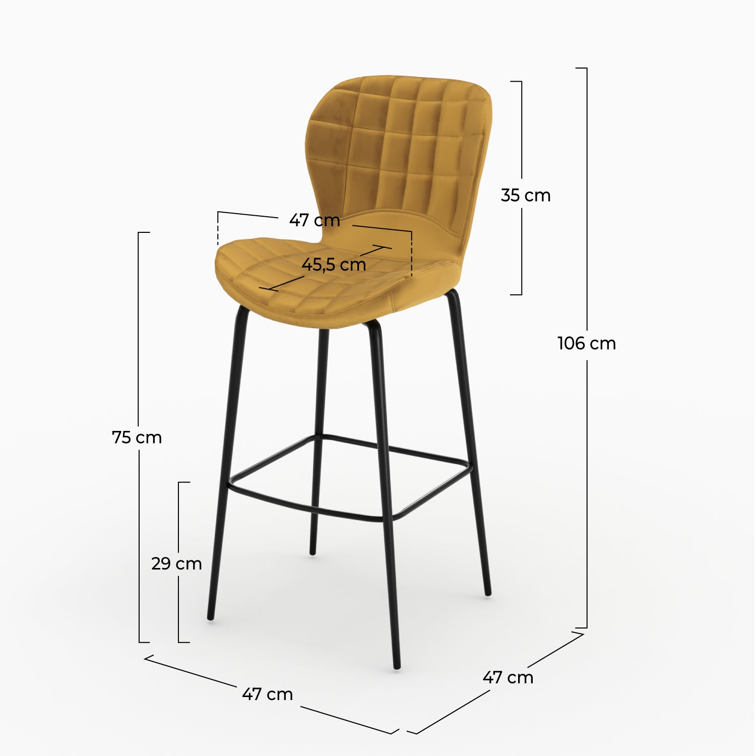 chaise de bar velours jaune curry matelasse h 75 cm