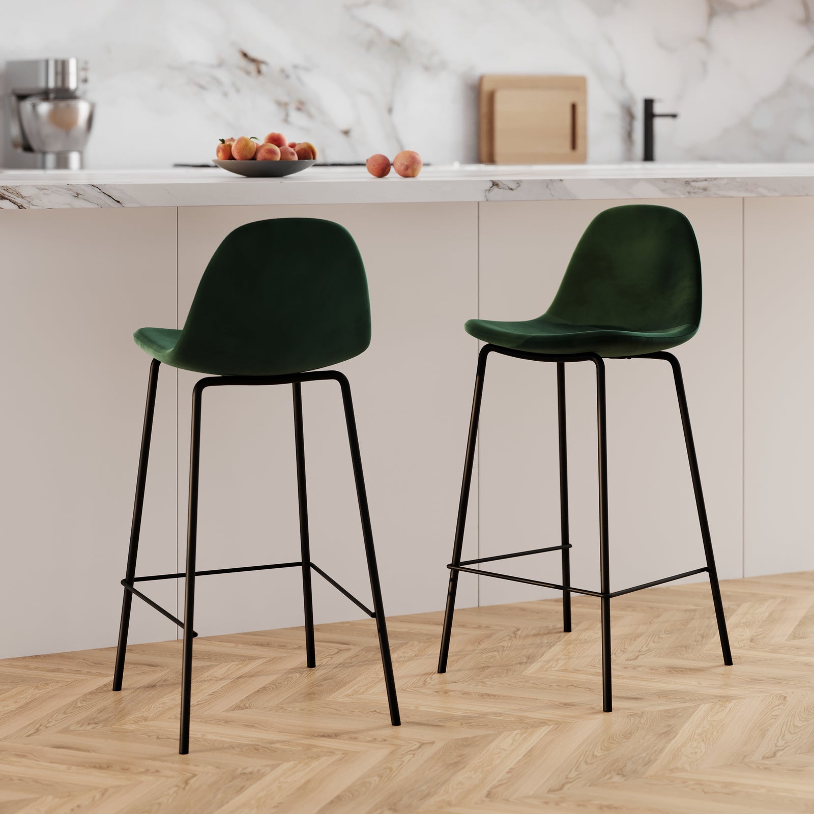 chaise de bar velours vert fonce henrik lot de 2