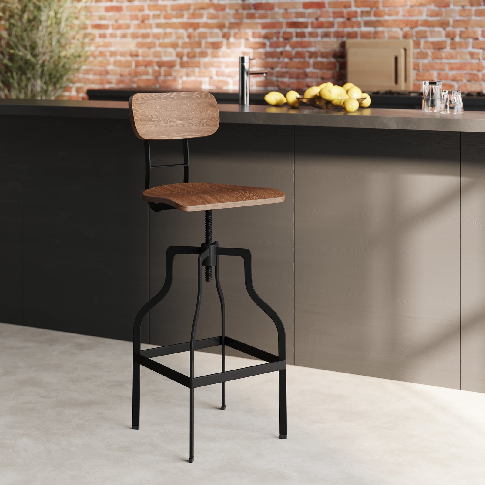 chaise de bar vintage reglable en hauteur 66 85 cm en bois retro