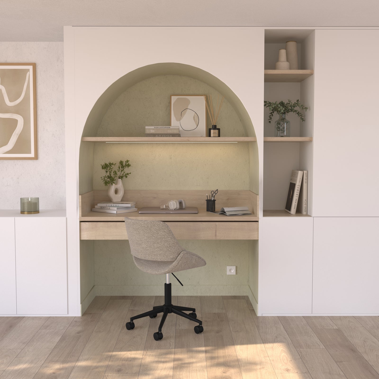 chaise de bureau dune tissu boucle beige pivotante et reglable