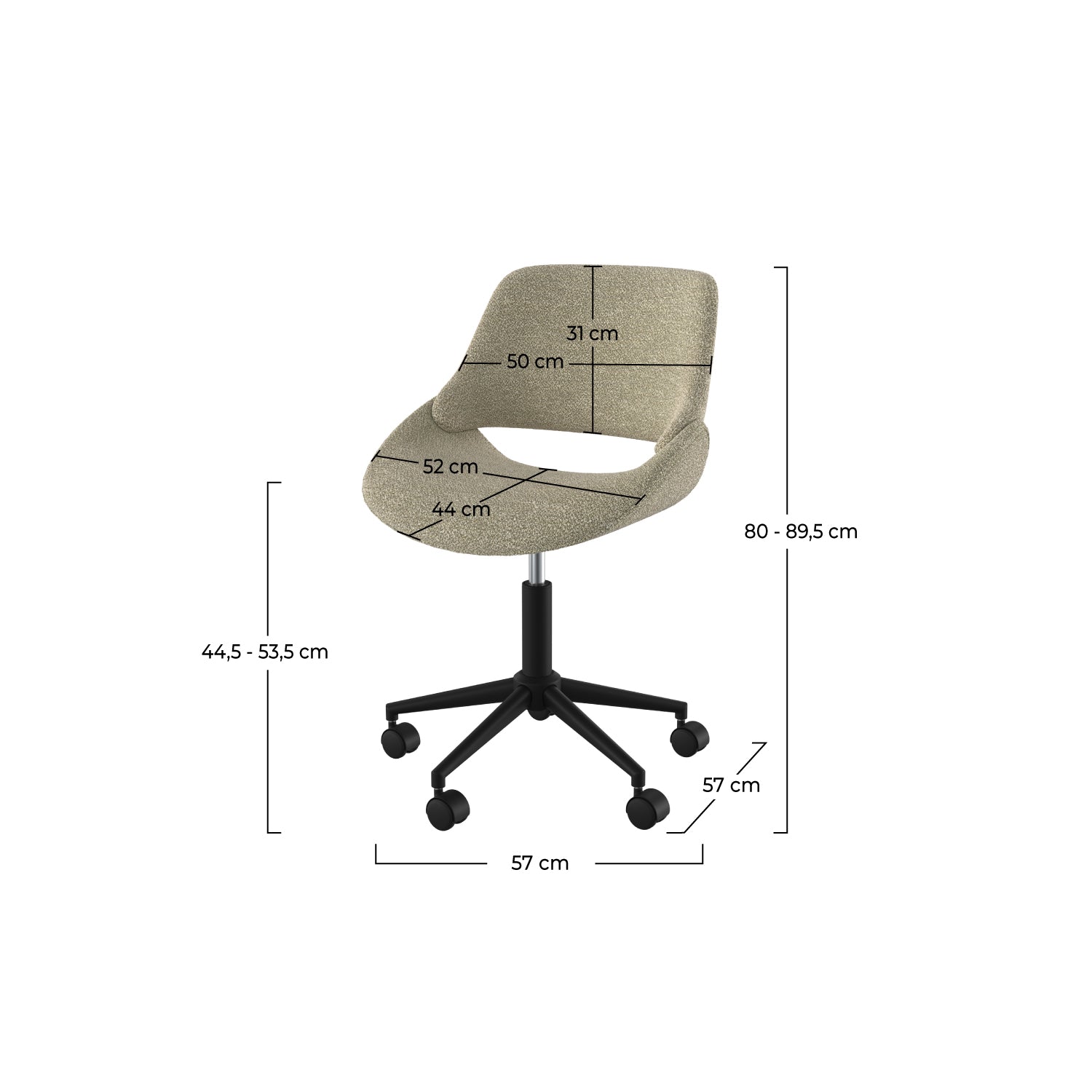 chaise de bureau pivotante et reglable en tissu boucle beige pieds en metal noir dune