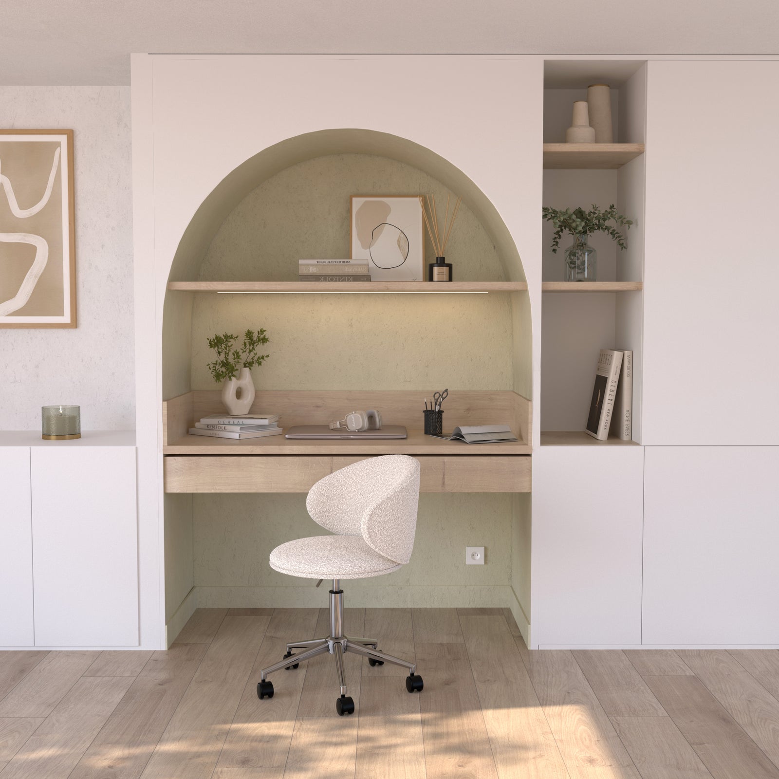 chaise de bureau tissu boucle blanc aurore focus