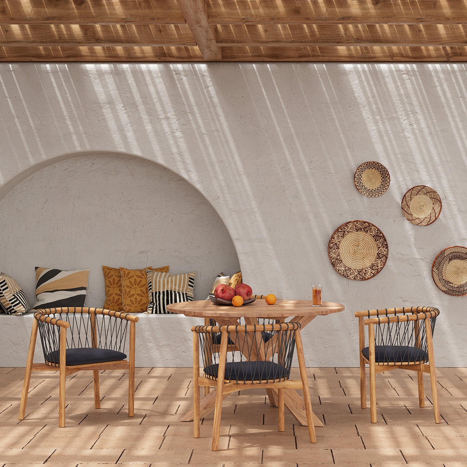 chaise de jardin bois de teck et tissu noir yago