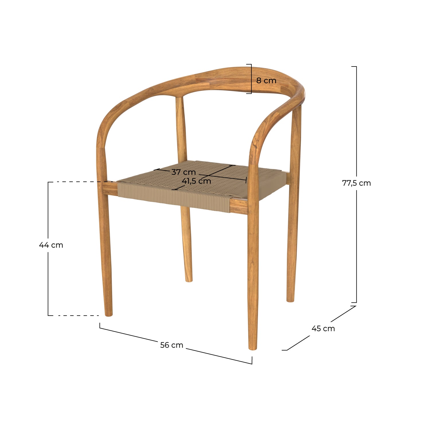chaise de jardin corde tressee grise lanza bois de teck
