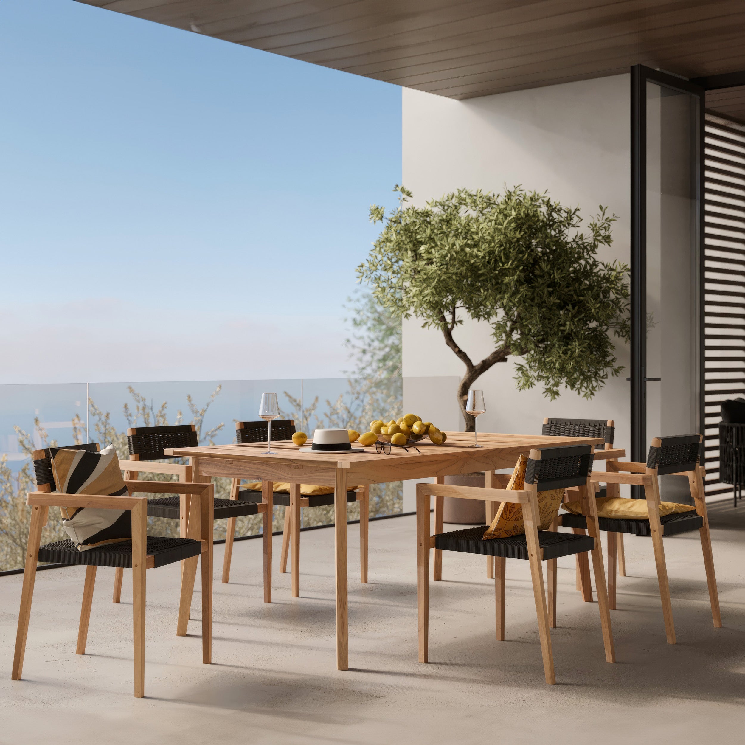 chaise de jardin en teck et corde tressee noire kapua ambiance