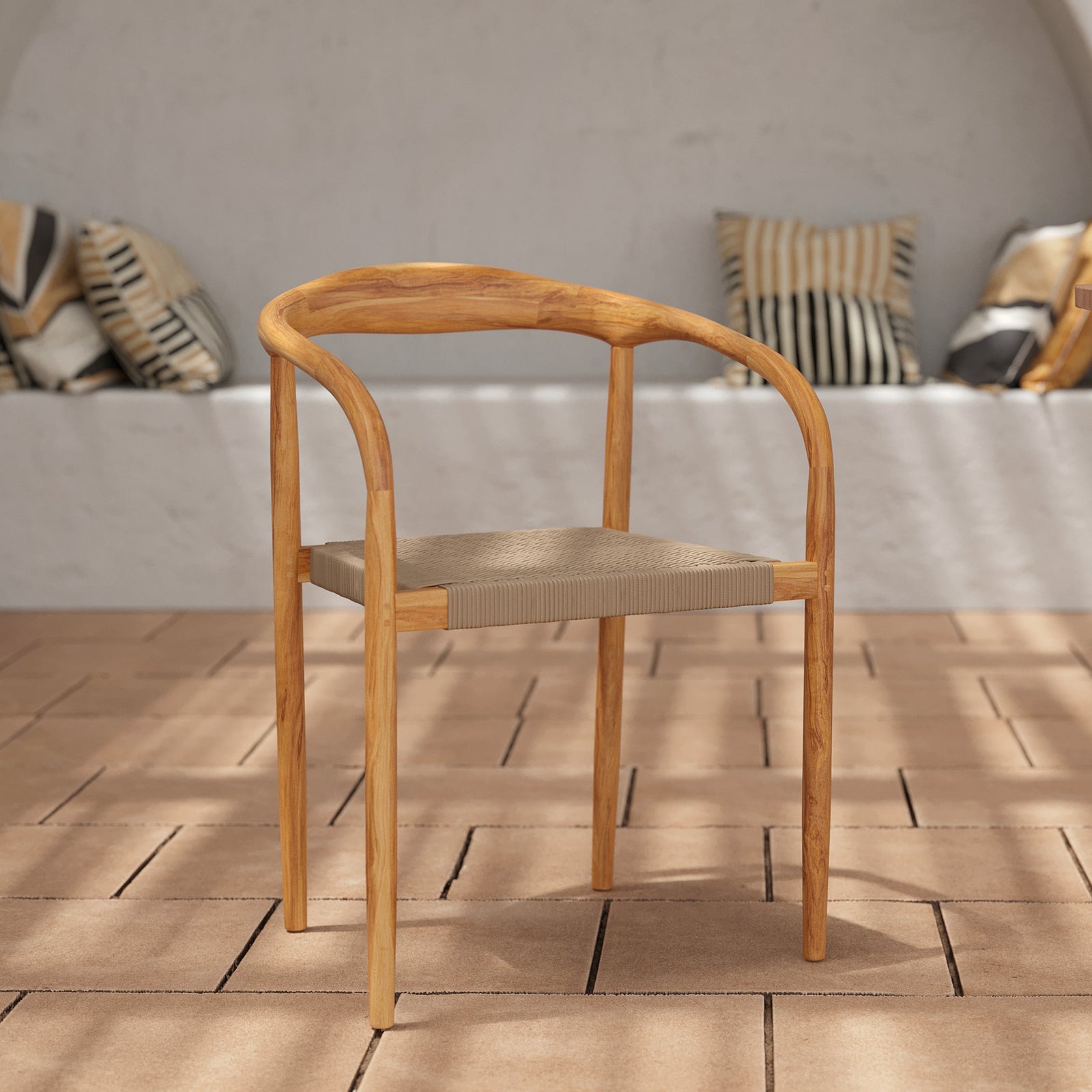 chaise de jardin lanza en bois et corde tressee grise