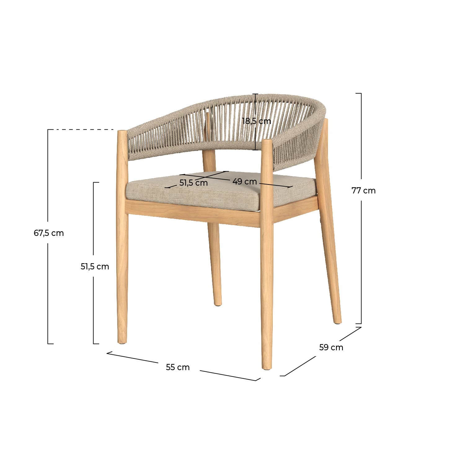 chaise de jardin yuma en tissu beige et bois acacia