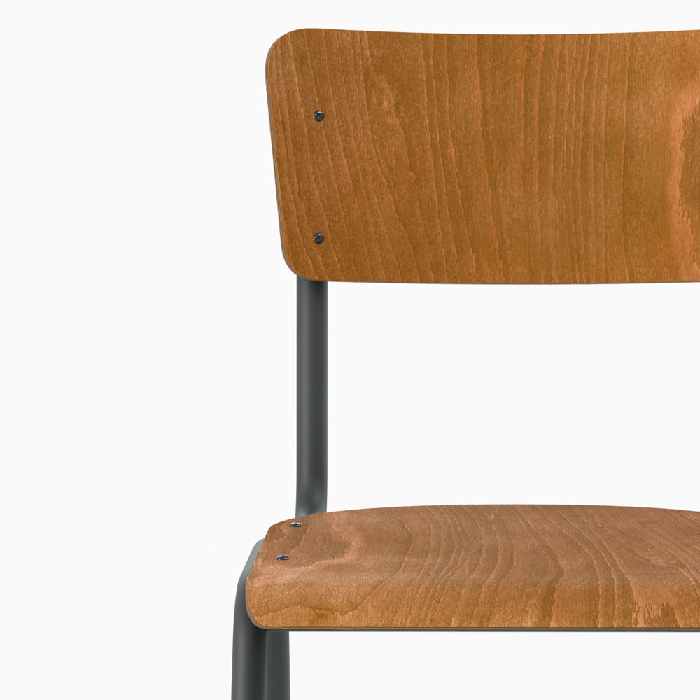 chaise ecolier clem vintage empilable bois fonce metal lot 2