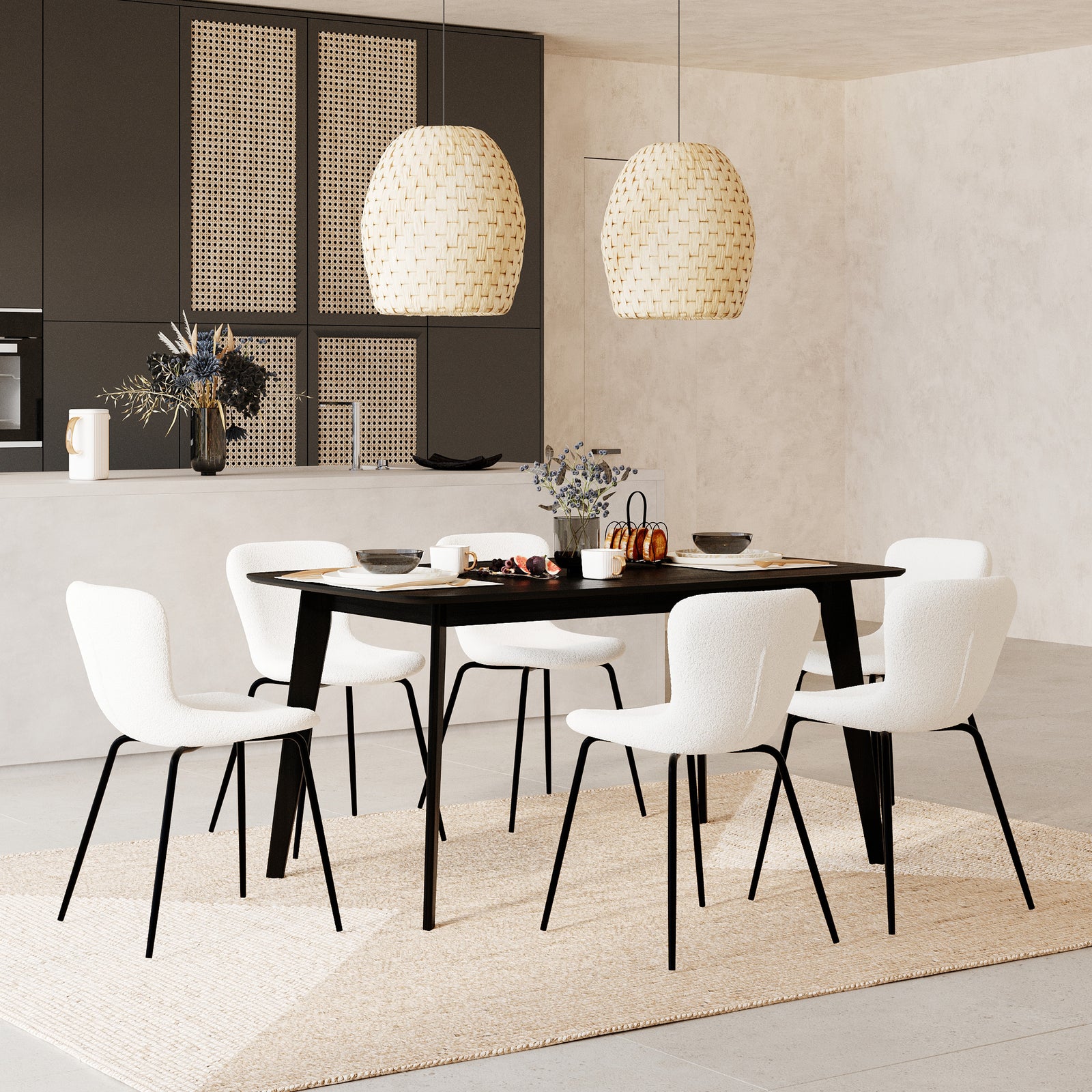 chaise effet laine bouclette blanche koko lot de 2