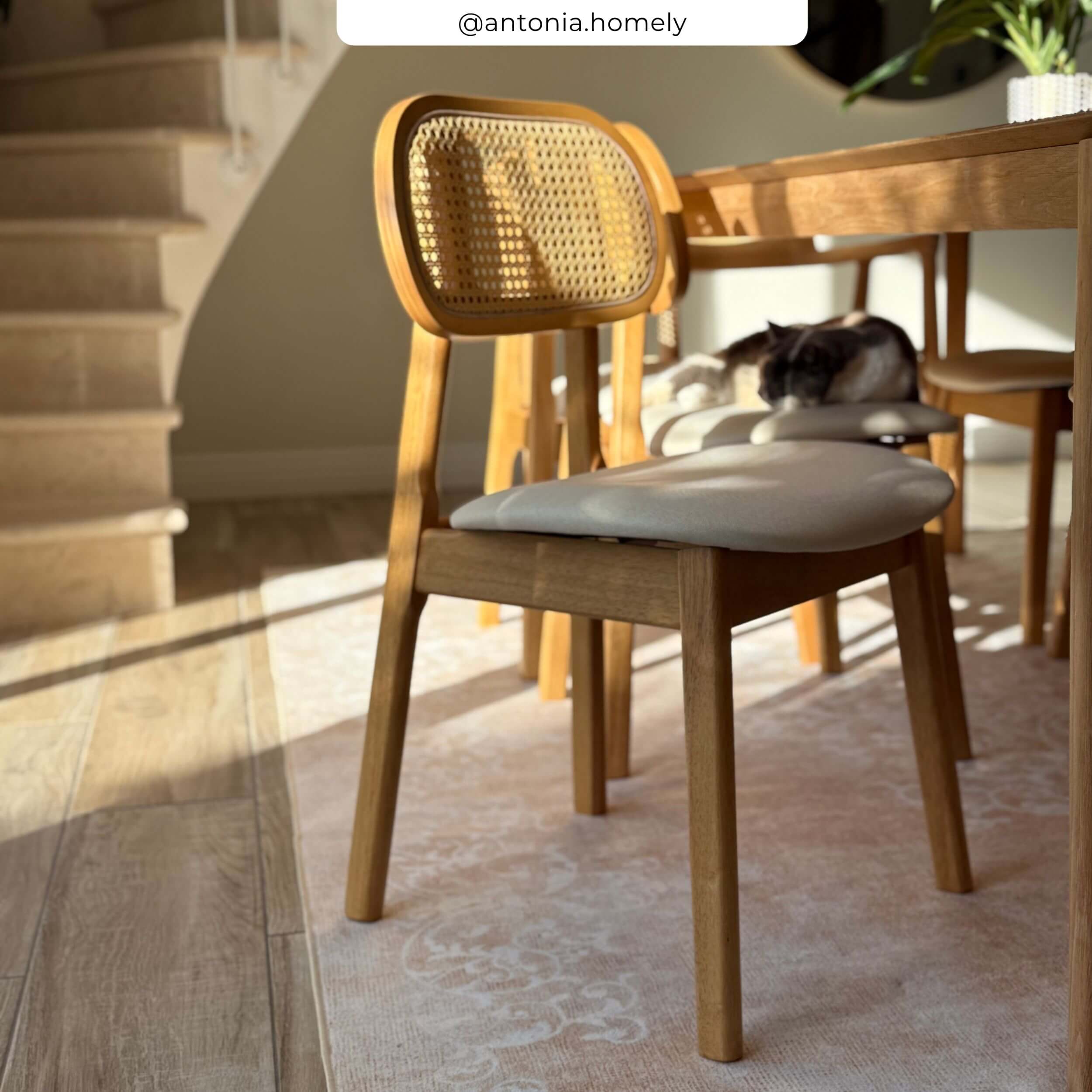 Silla Maria de madera clara y ratán (lote de 2)