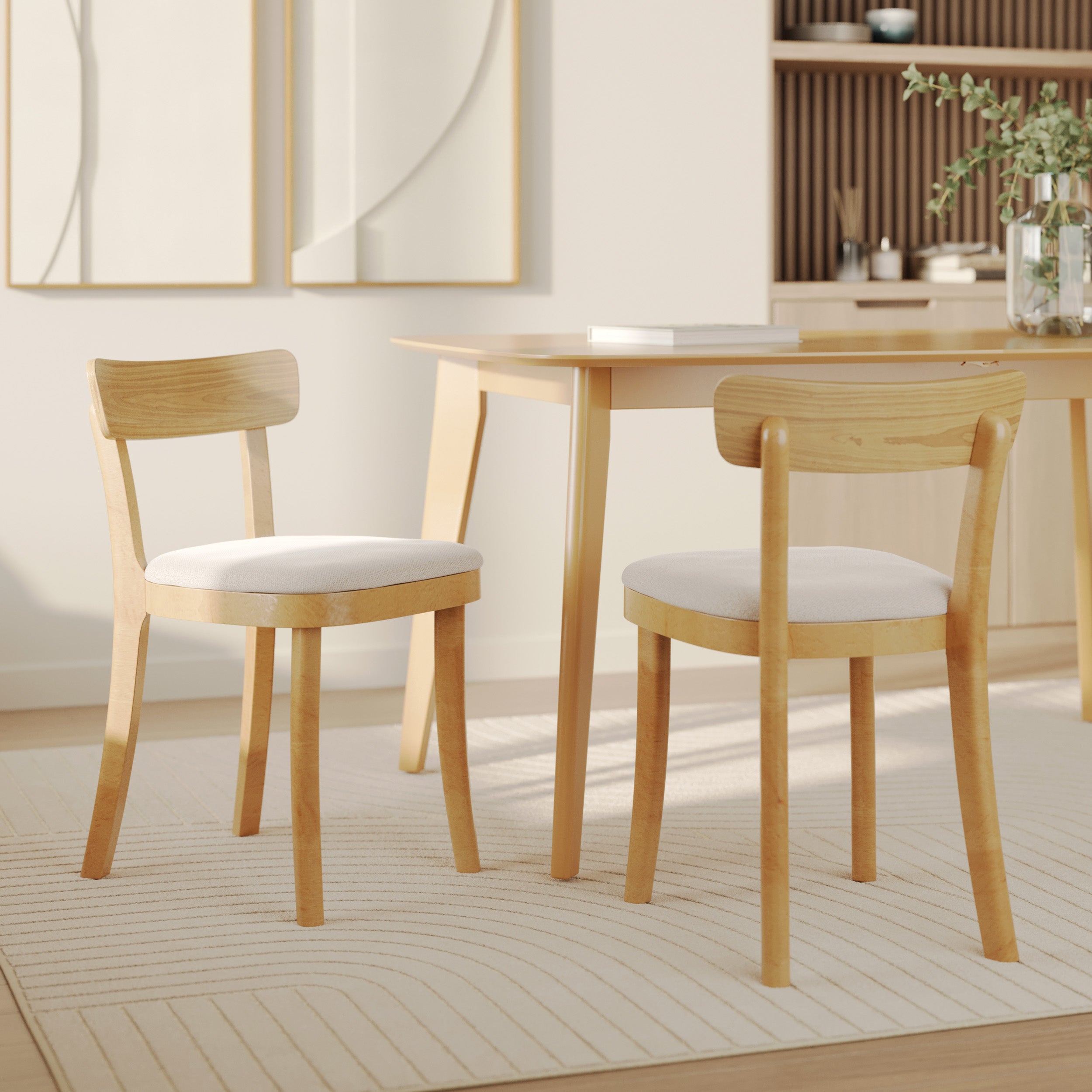 chaise en bois clair et tissu beige keno lot 2