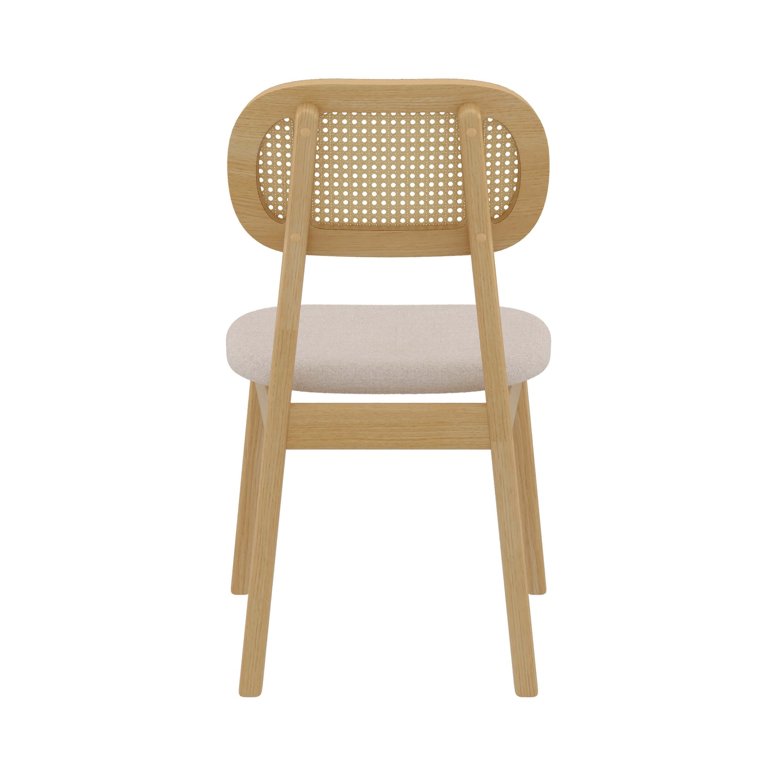 chaise en bois clair tissu beige rotin maria