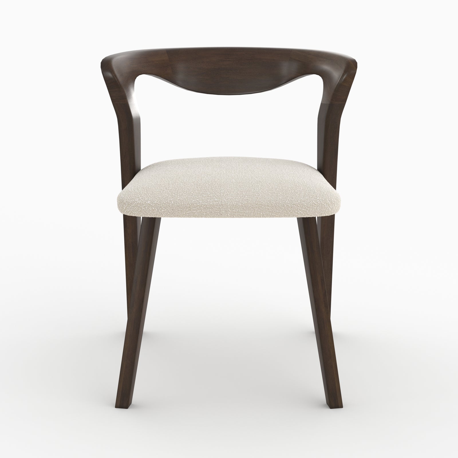 chaise en bois d hevea fonce et tissu boucle creme vega