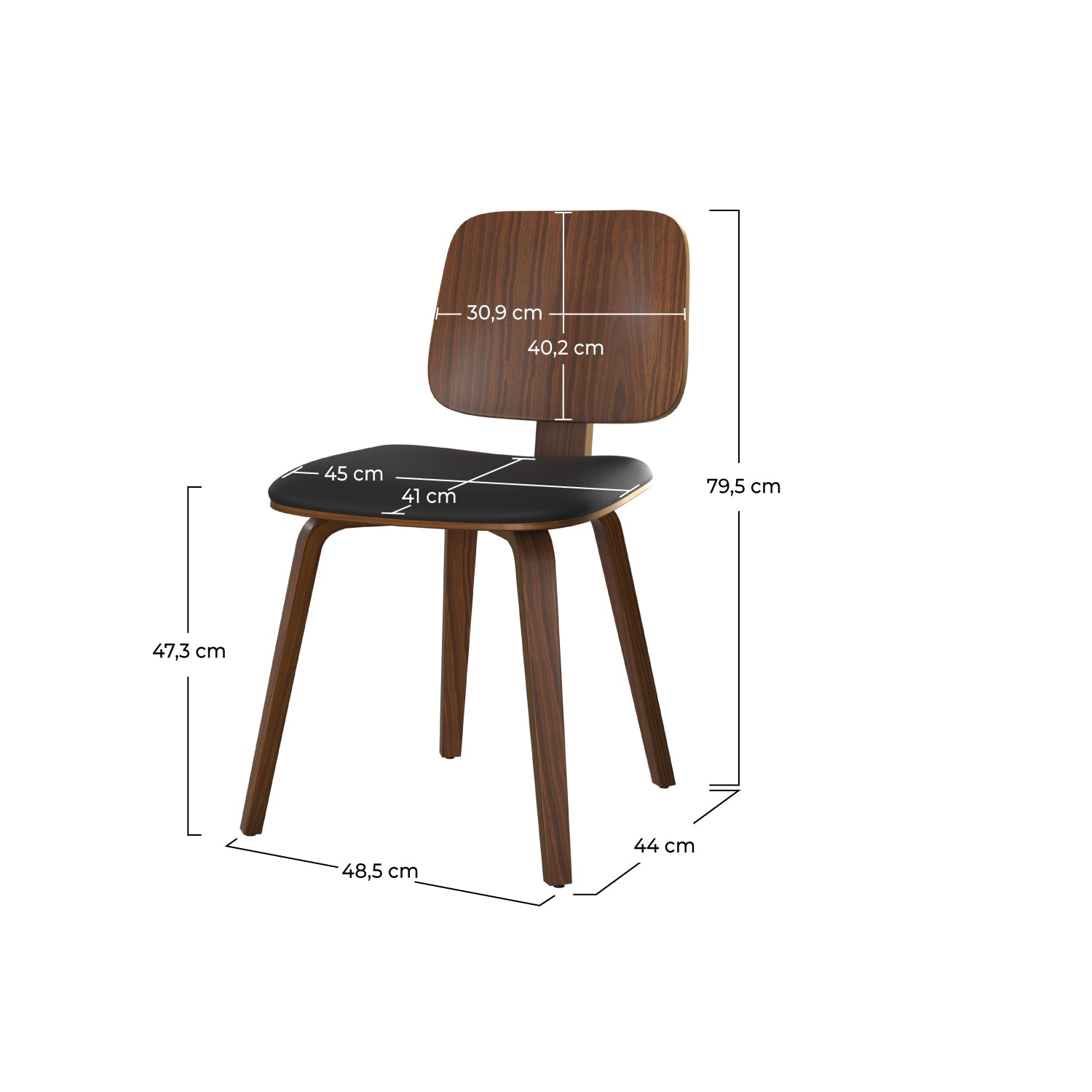 chaise en bois de noyer et tissu noir flow