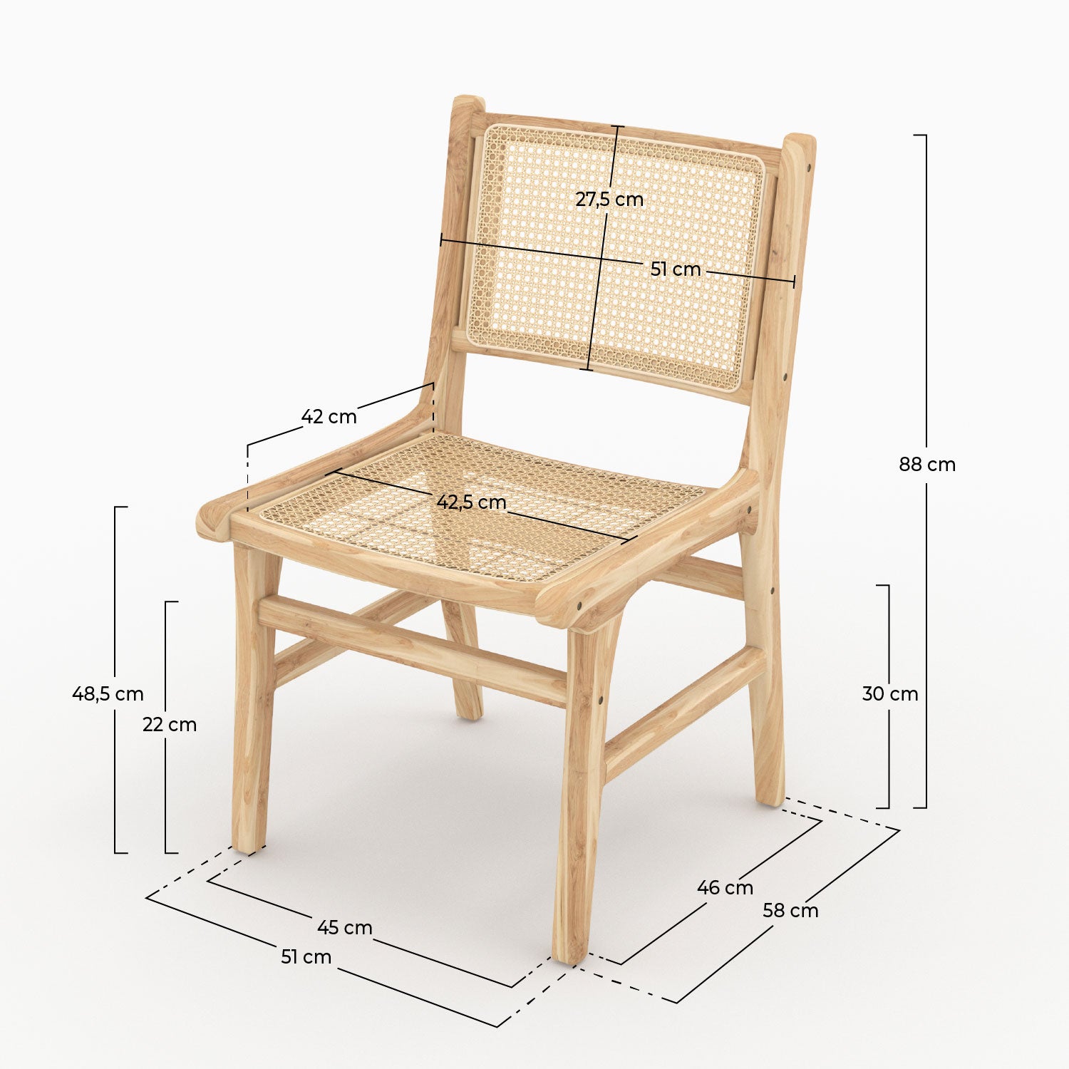 Chaise Kyla en bois de teck et rotin (lot de 2)