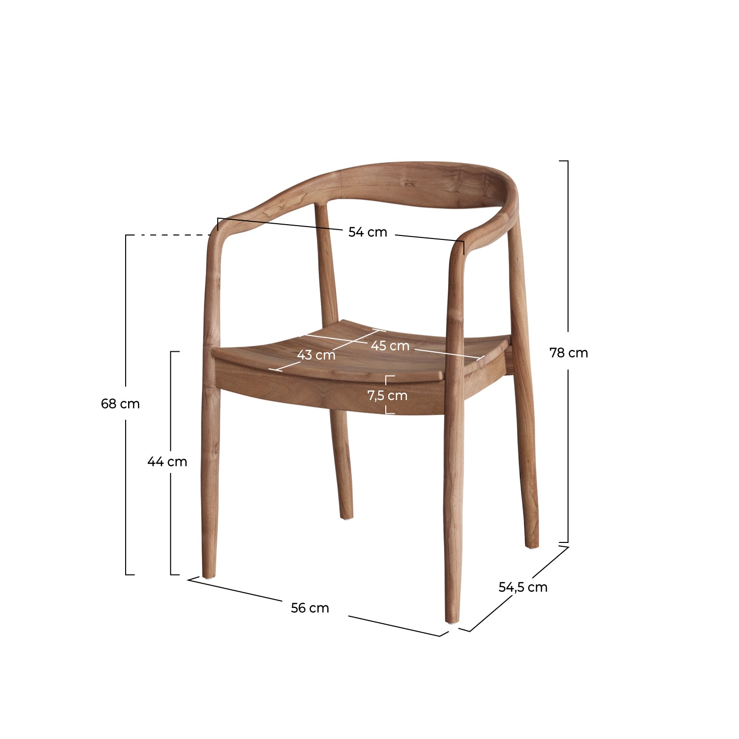 chaise en bois de teck lombok avec accoudoirs