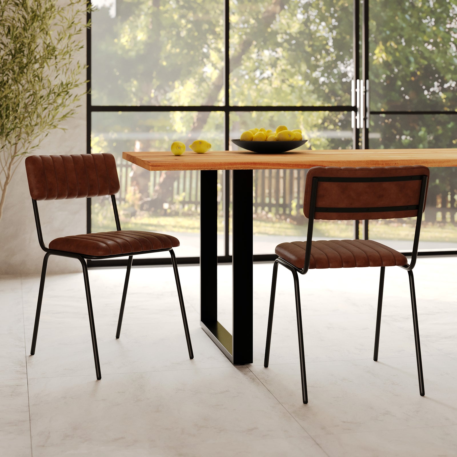 chaise en cuir marron arsene pieds noirs lot 2