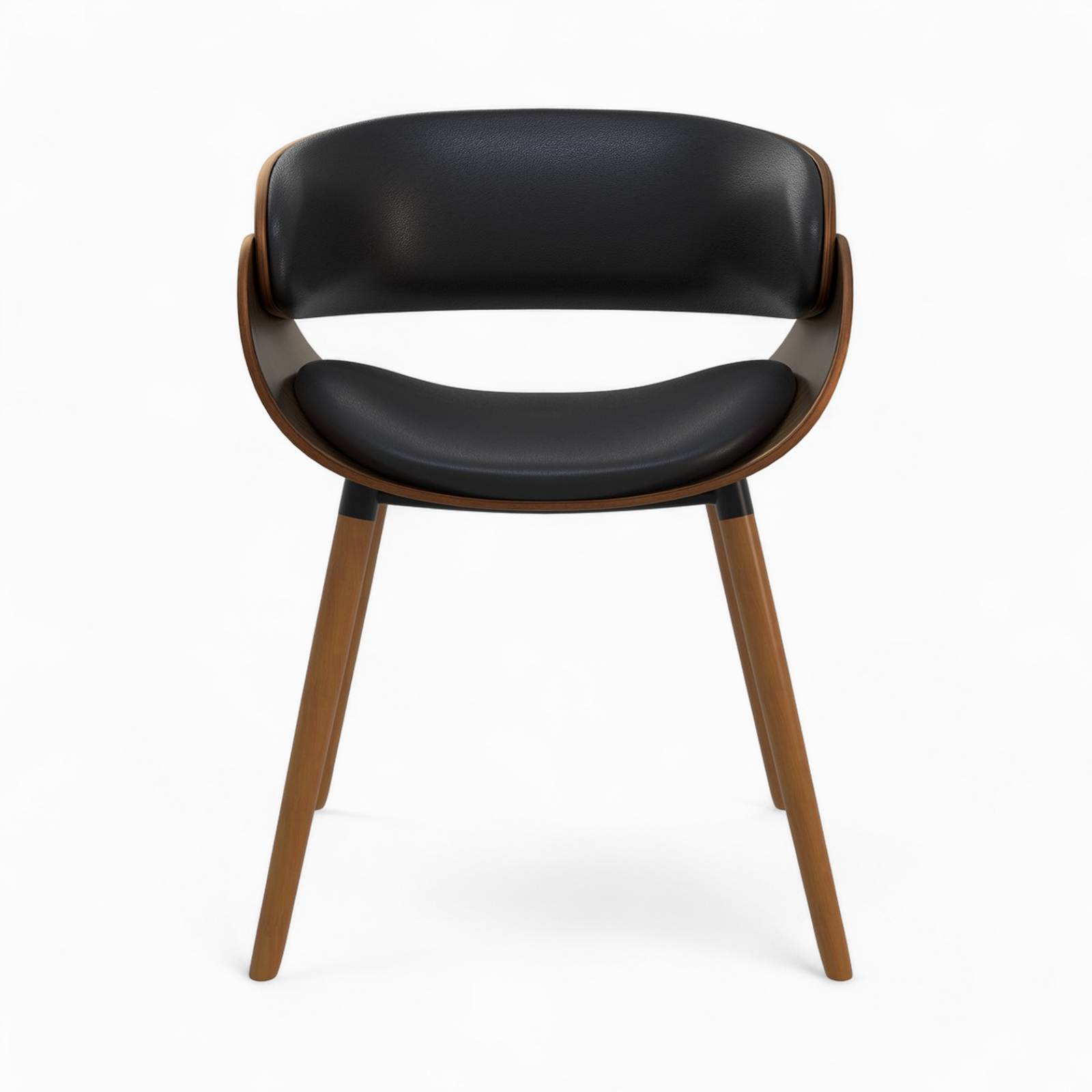 chaise en cuir synthetique noir et bois plaque noyer polo