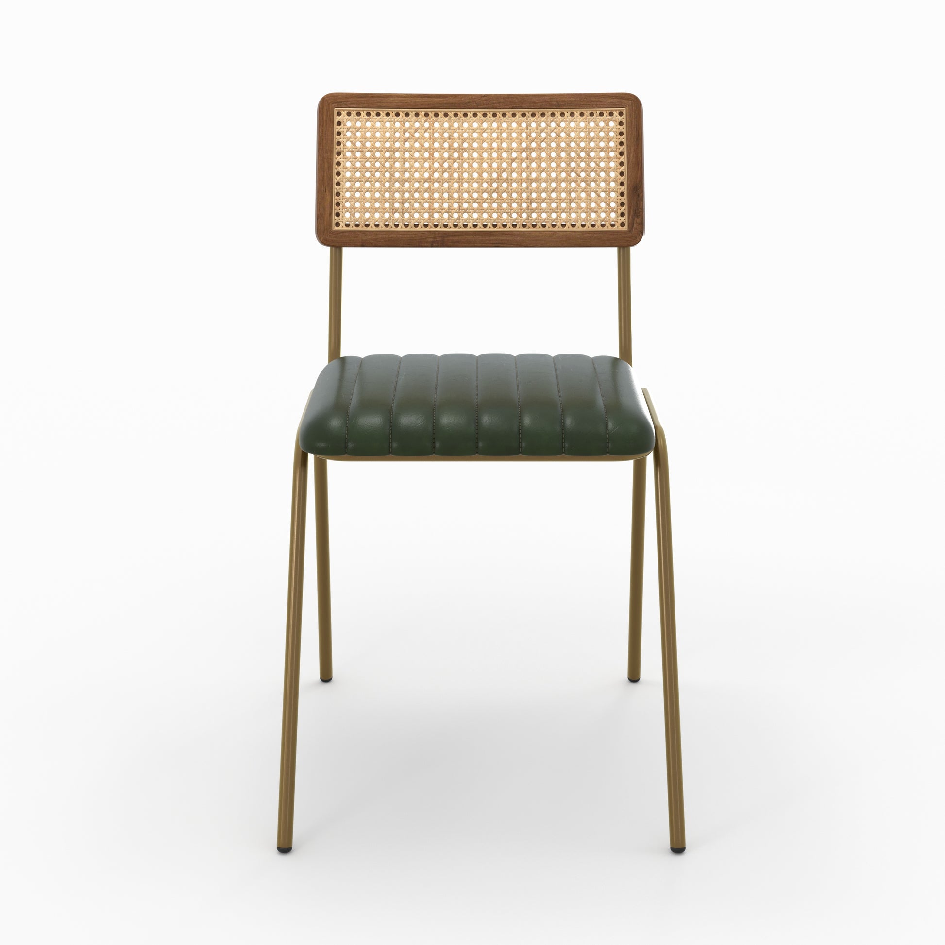 chaise en cuir vert et cannage lot de 2 arsene