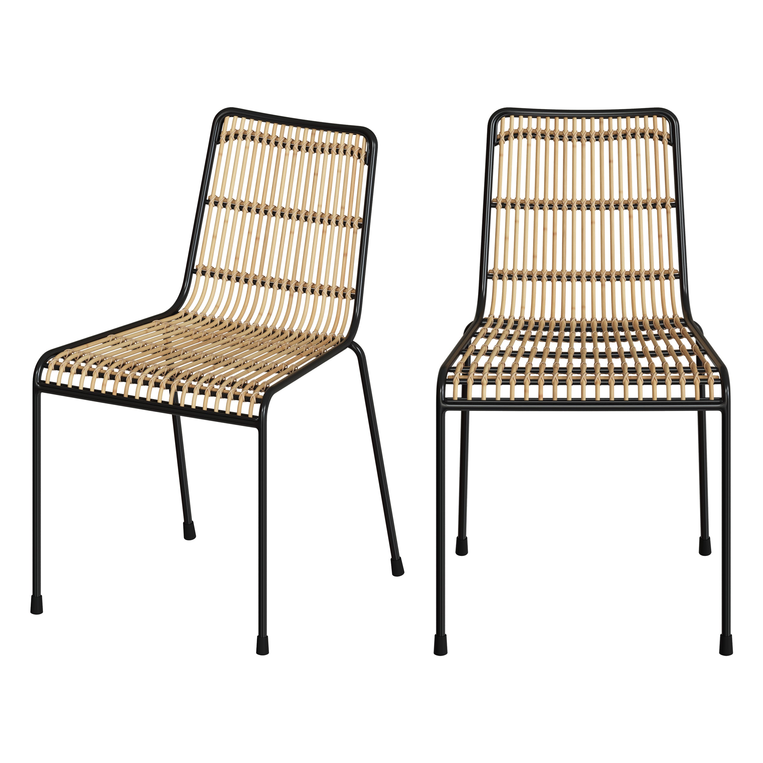 chaise en rotin et metal joune structure noir