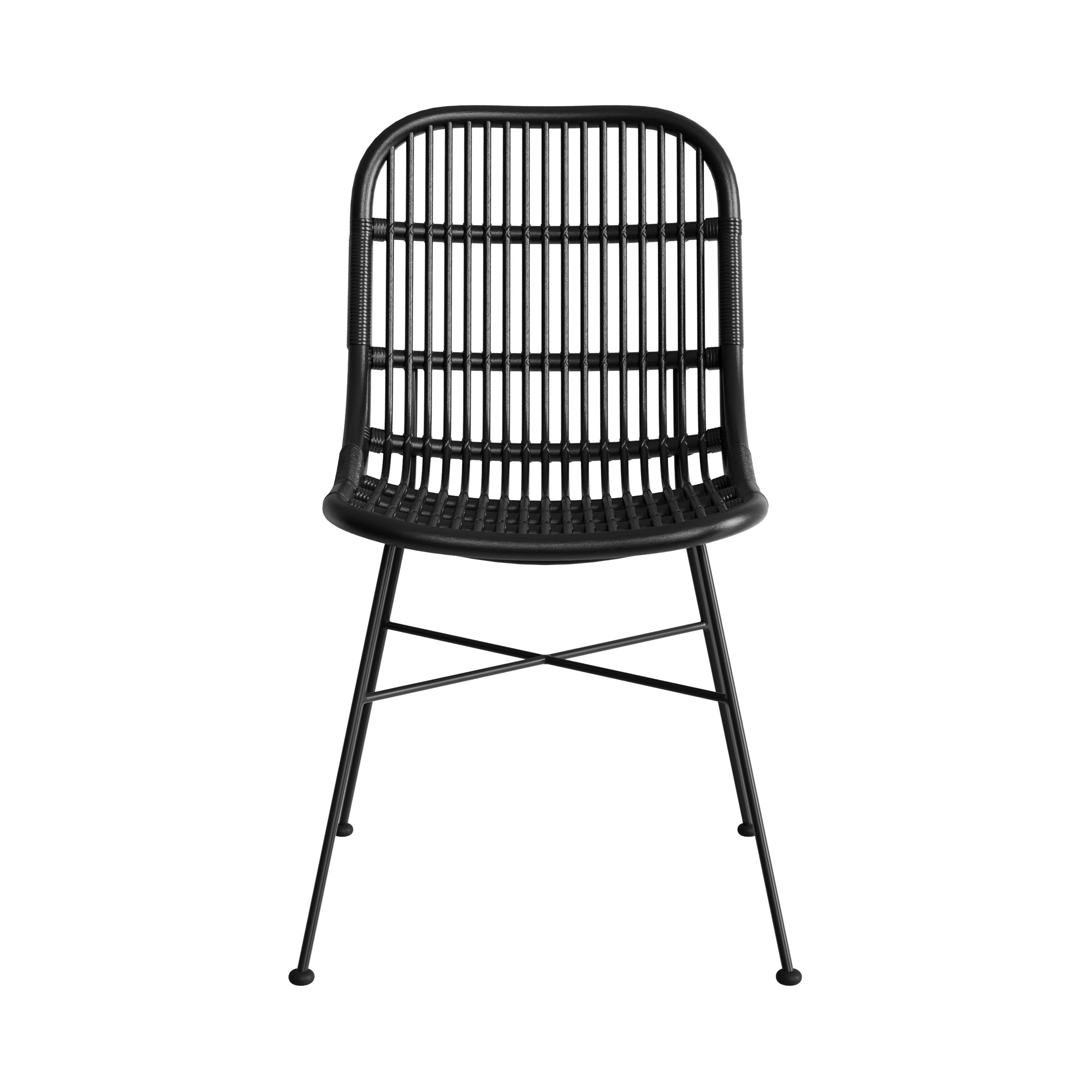 chaise en rotin moon et pieds en metal noir lot de 2