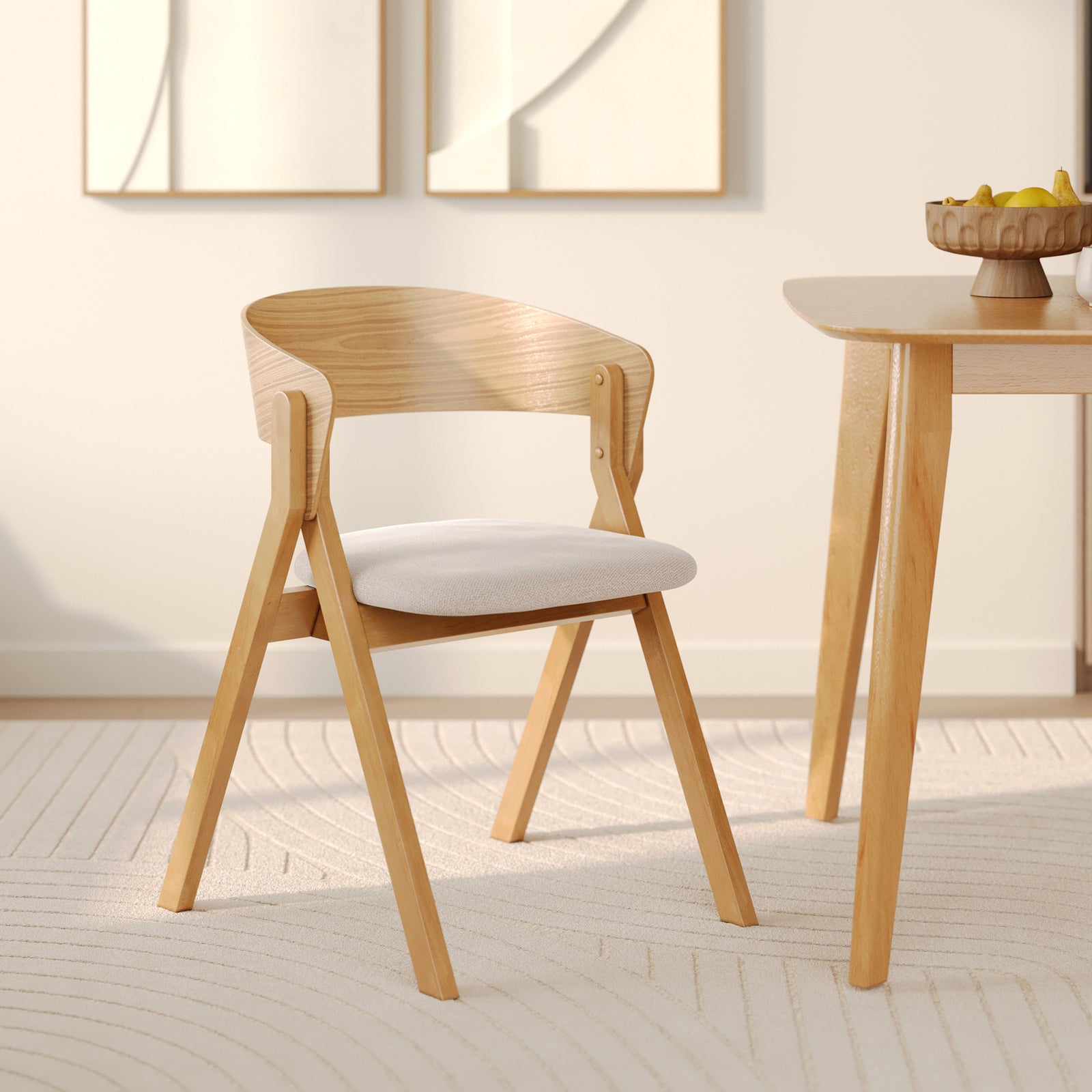 chaise en tissu beige bois clair hevea heloise