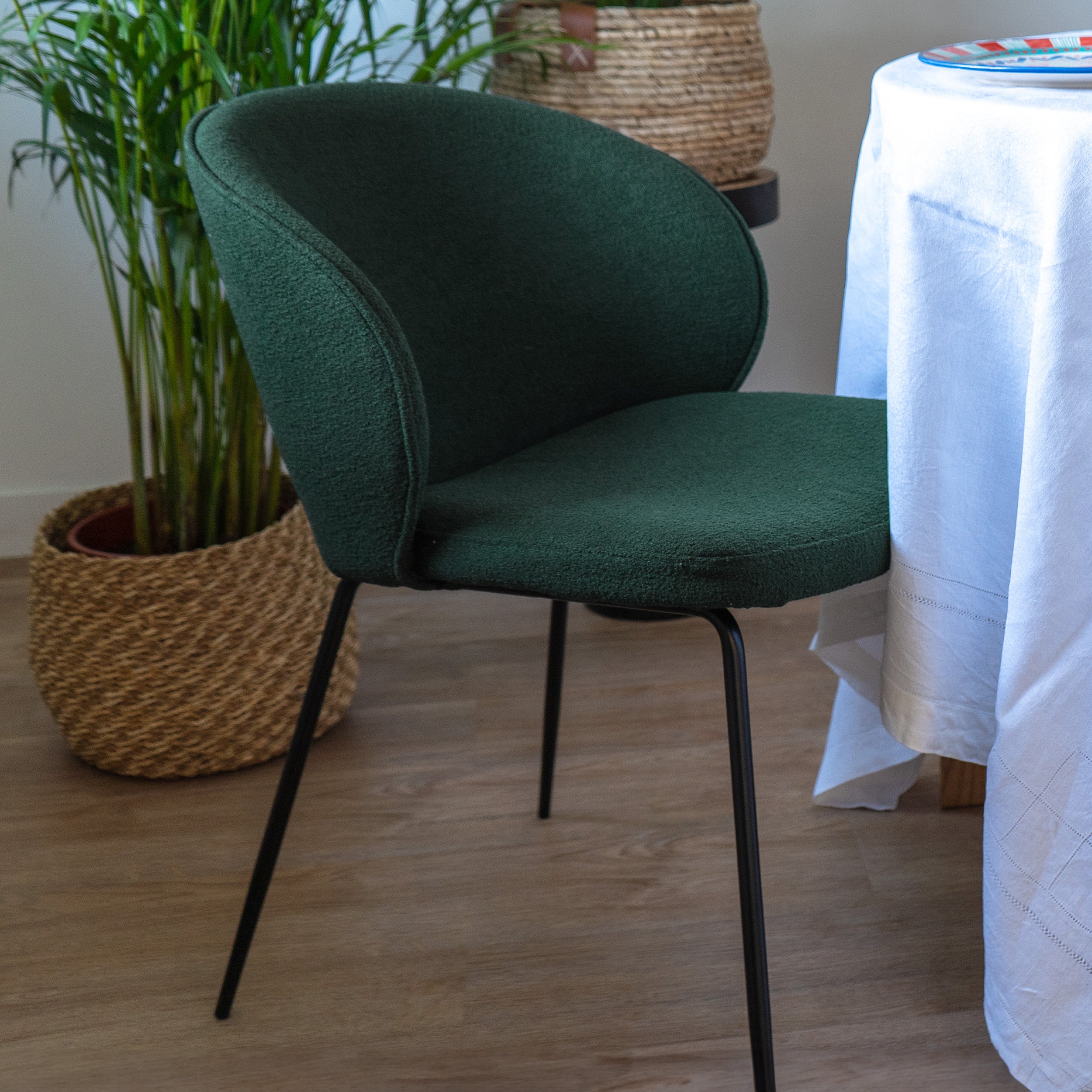 chaise en tissu bouclette vert groom lot de 2