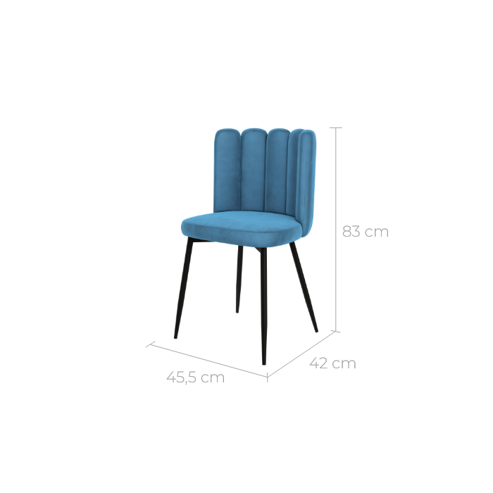 chaise en velours bleu et metal noir lot de 2 rosy