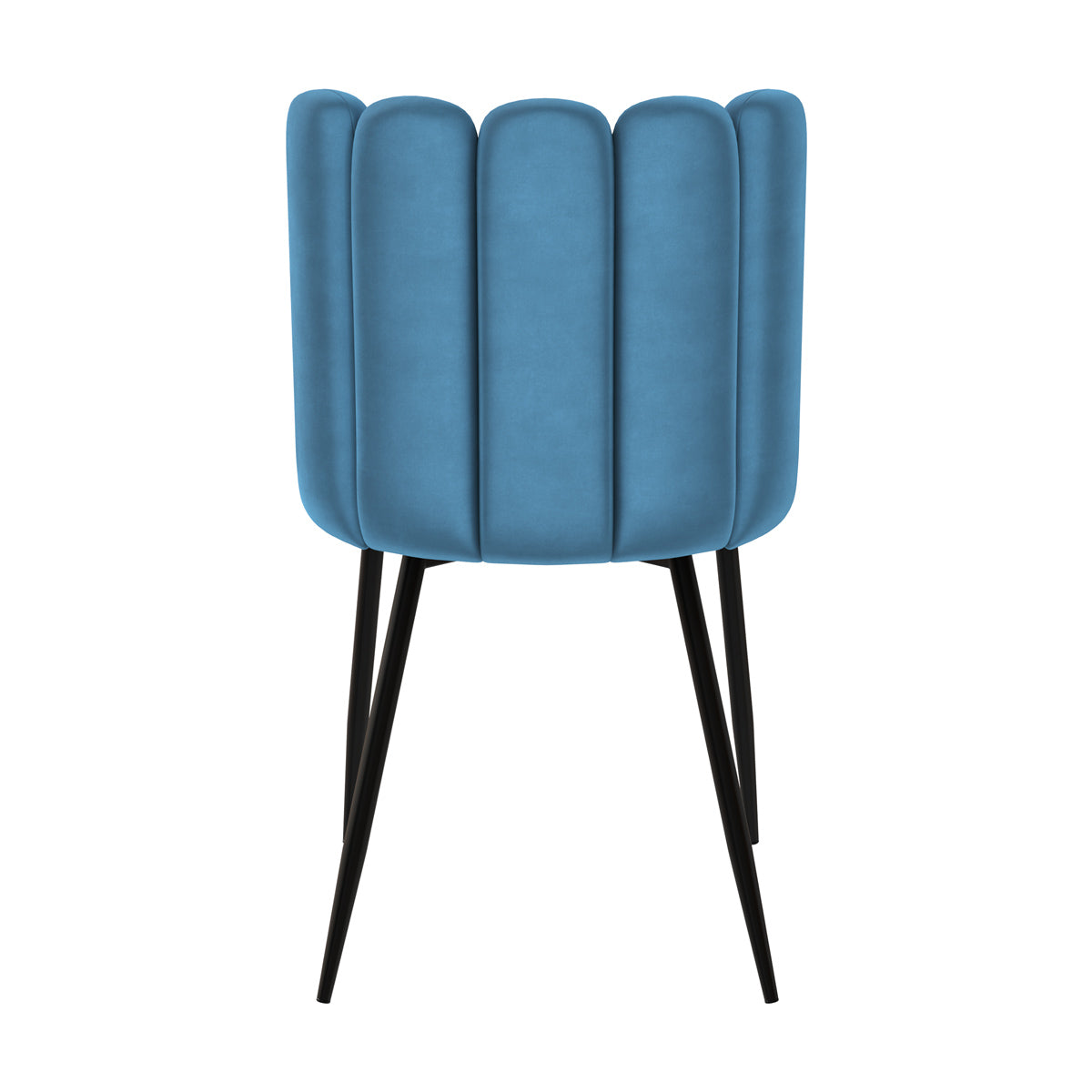 chaise en velours bleu et pieds en metal noir rosy