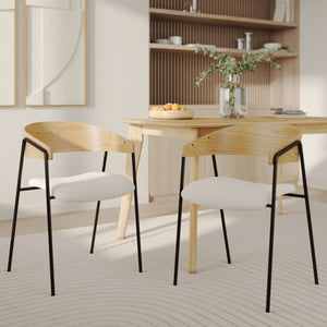 chaise entissu boucle blanc et bois de chene lot de 2 esmee