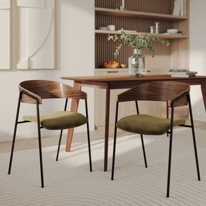 chaise esmee en velours vert kaki dossier noyer lot de 2