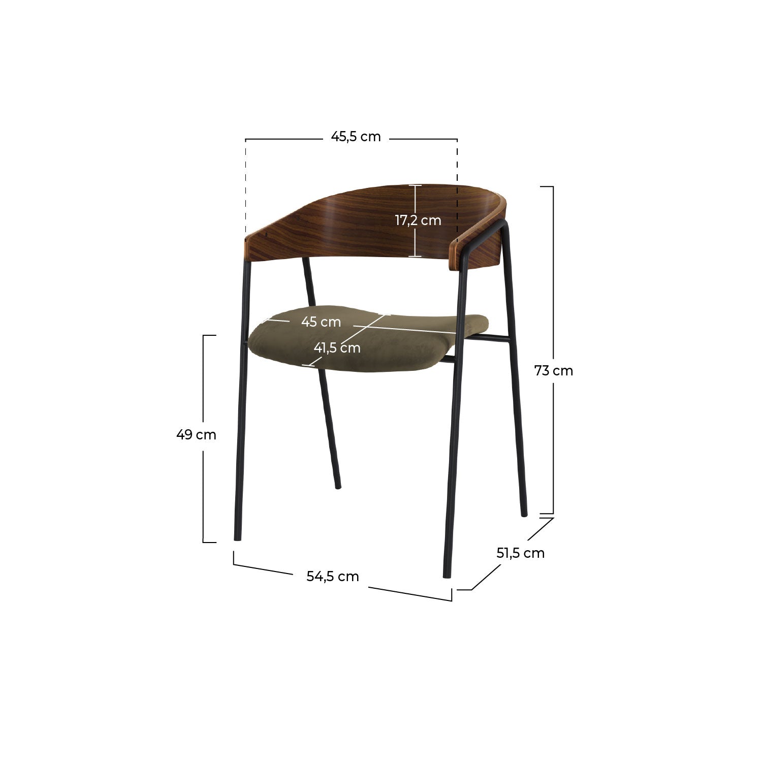 Chaise Esmée en velours vert kaki (lot de 2)