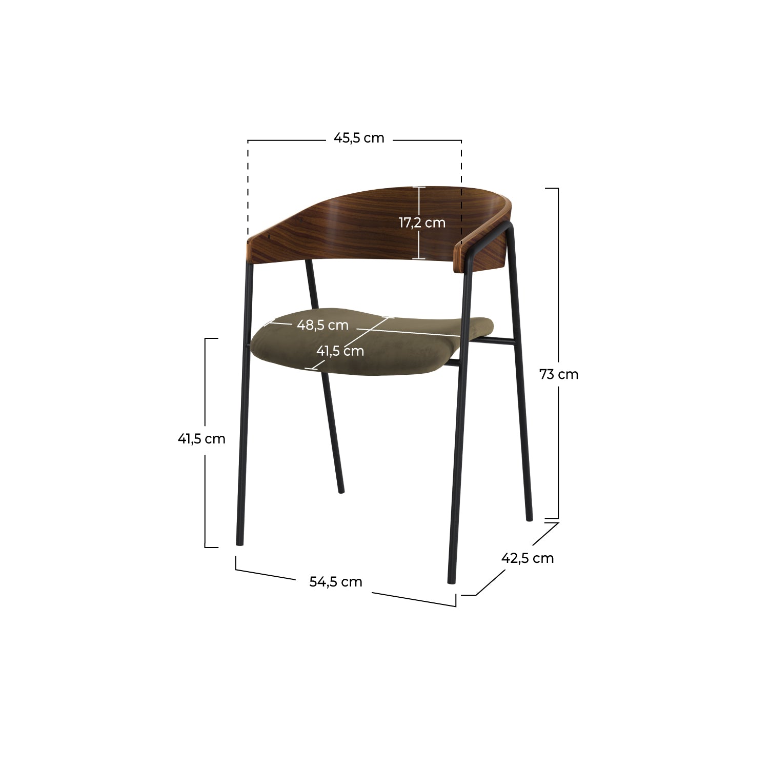 chaise esmee en velours vert kaki et bois de noyer lot de 2