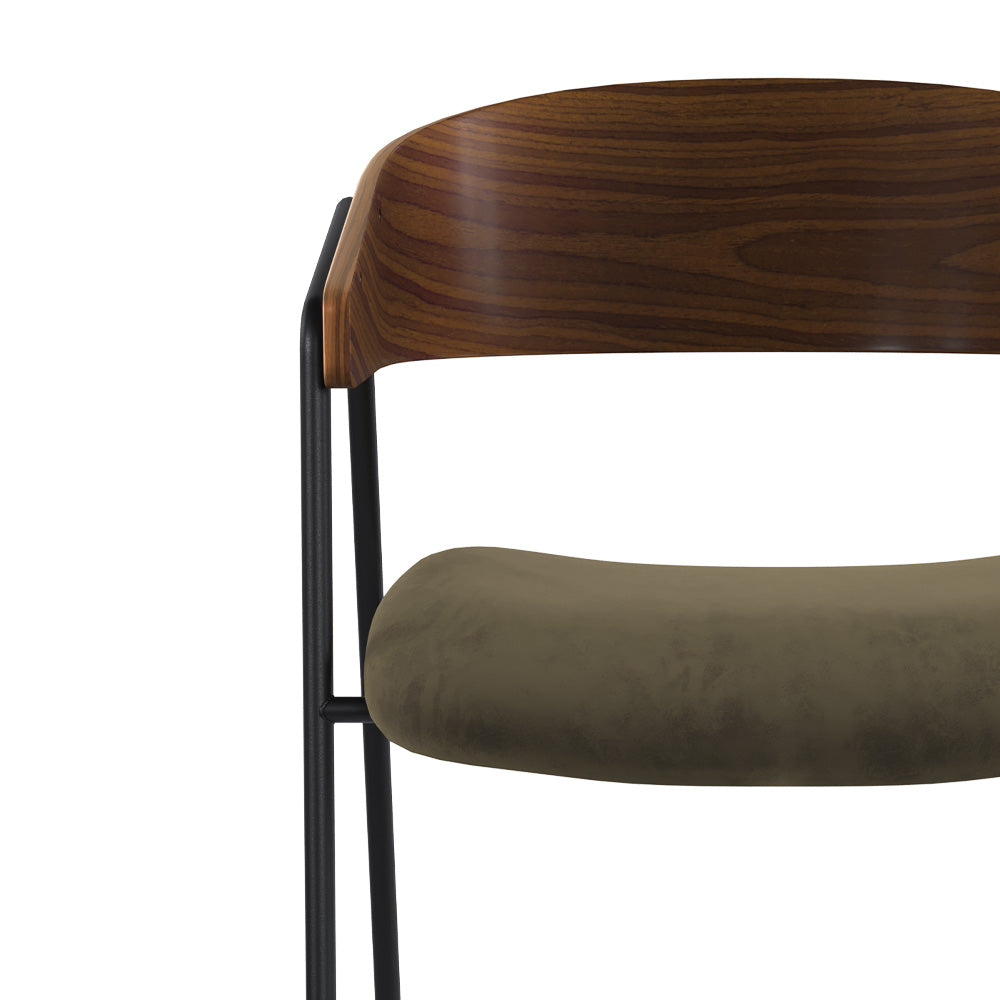 chaise esmee velours vert kaki bois de noyer lot de 2