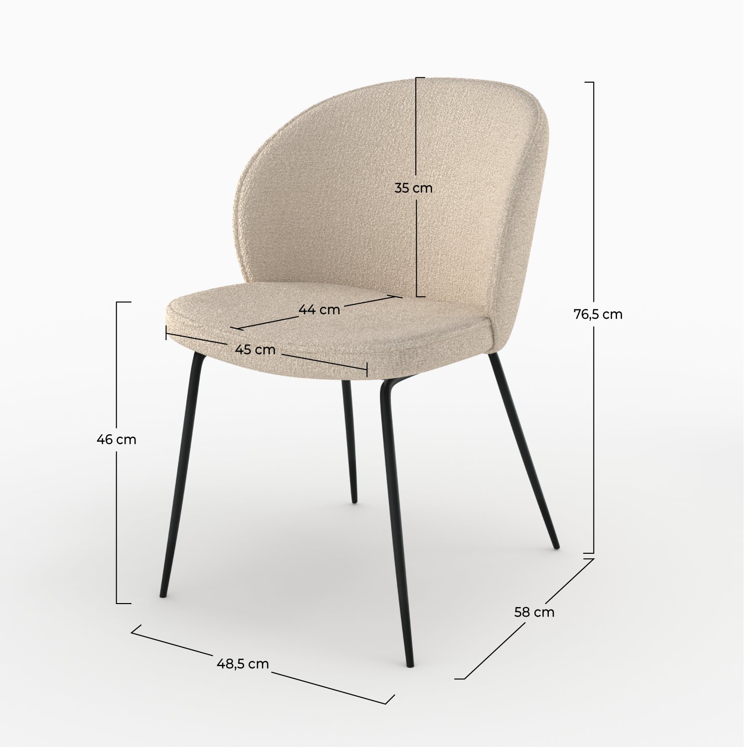 chaise groom tissu boucle beige pieds noirs