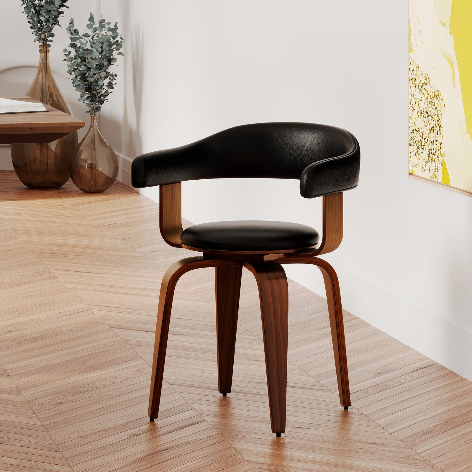 chaise harold noire bois pivotante vintage dossier accoudoirs