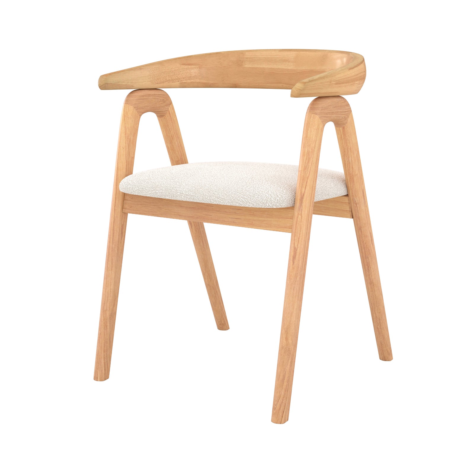 chaise hawa en bois d hevea en tissu boucle creme fond blanc