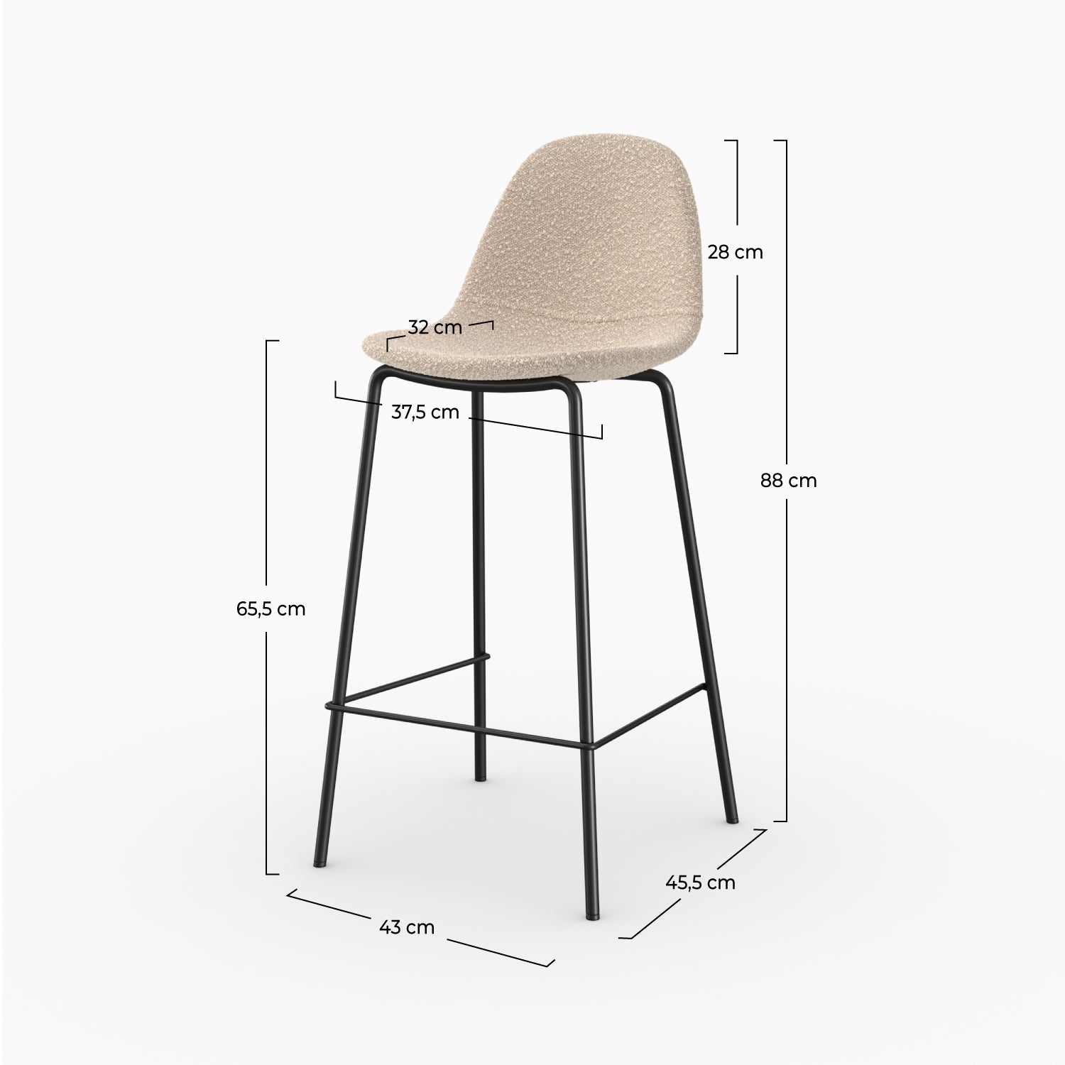 Chaise pour îlot central Henrik en tissu bouclette beige 65,5 cm (lot de 2)