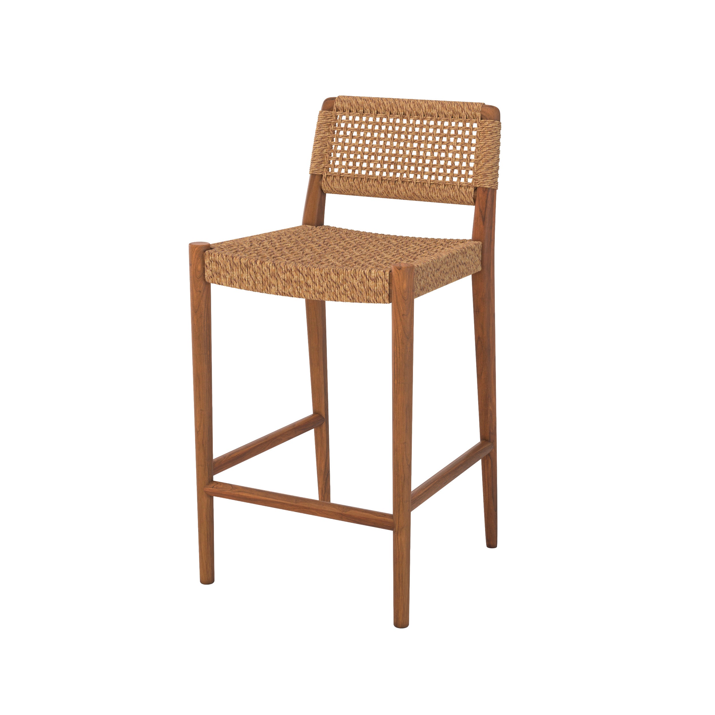 Chaise pour îlot central 65 cm Yaba en teck vernis et tissage synthétique