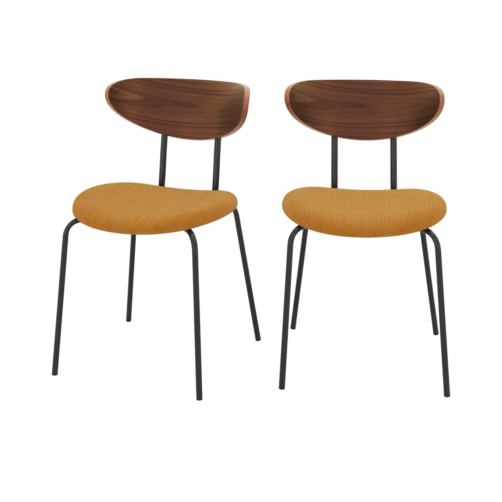 chaise jade en velours cotele jaune moutarde et bois lot de 2 fond blanc