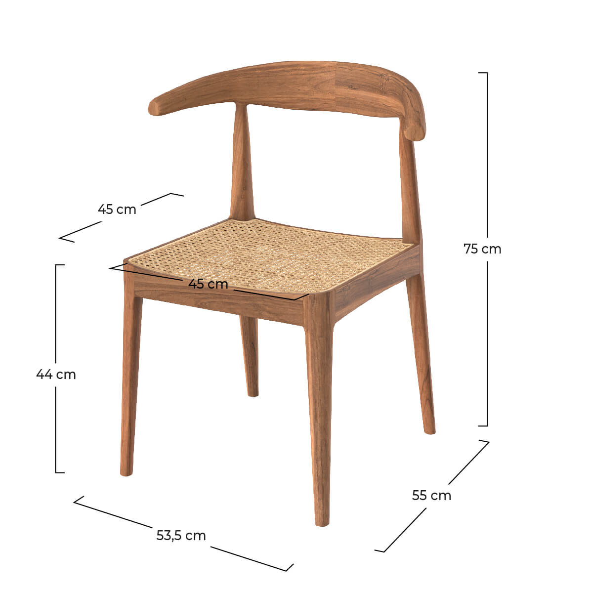 chaise java en bois de teck et tressage cannage rotin