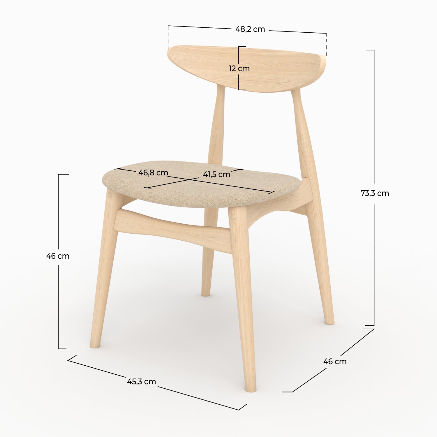 chaise josette tissu beige et bois clair lot 2