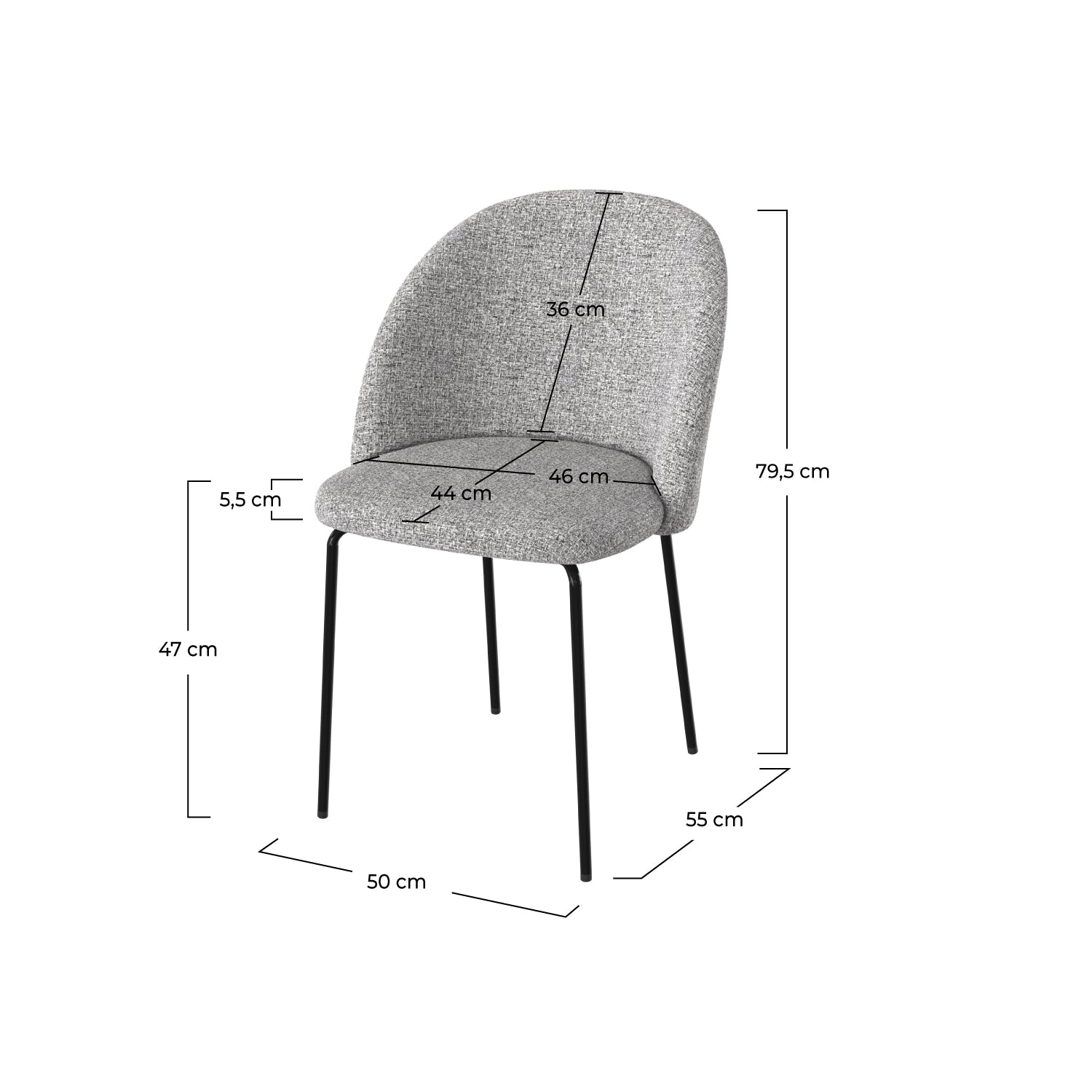 chaise karl en tissu gris chine clair lot de 2