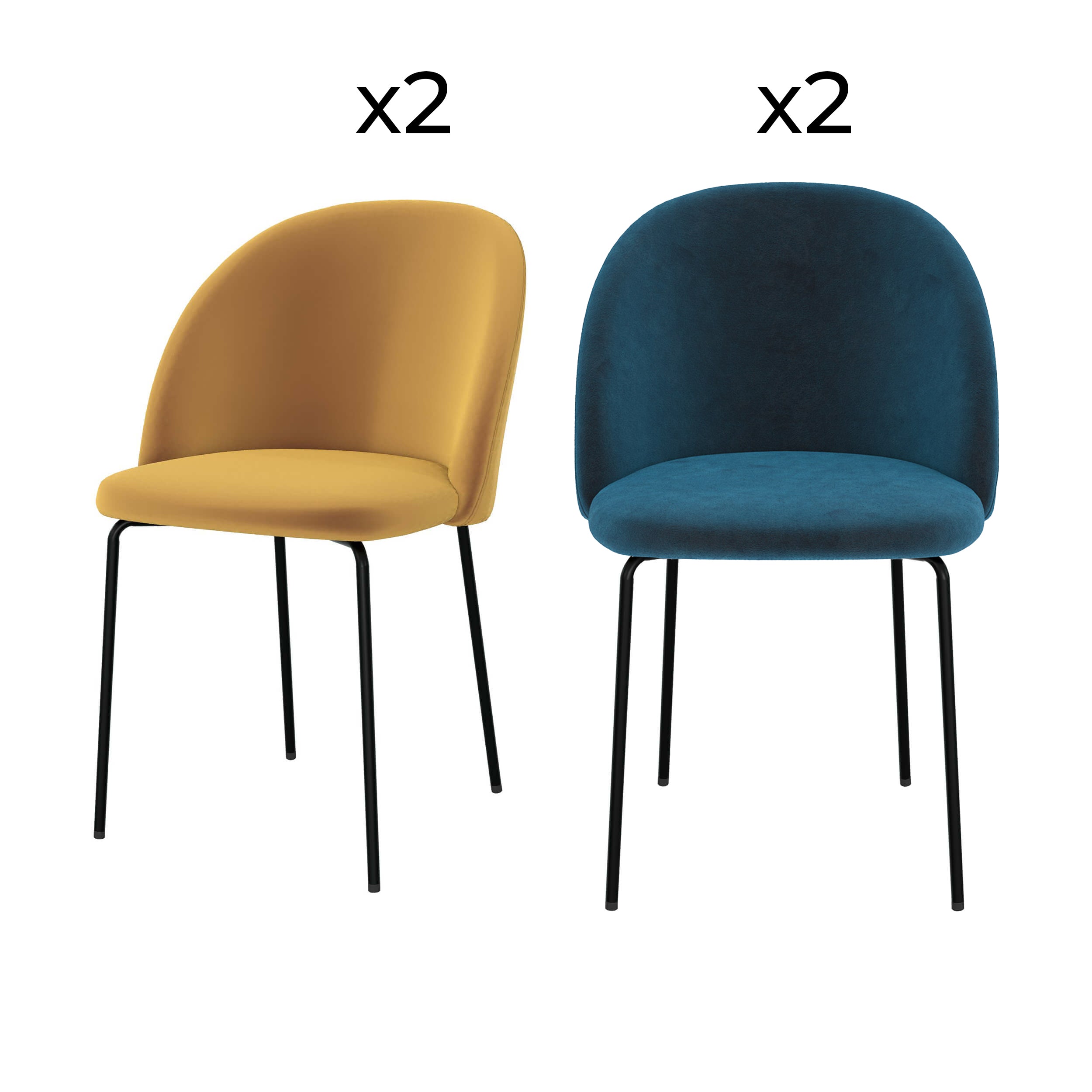 chaise karl en velours jaune et bleu marine lot de 4 fond blanc